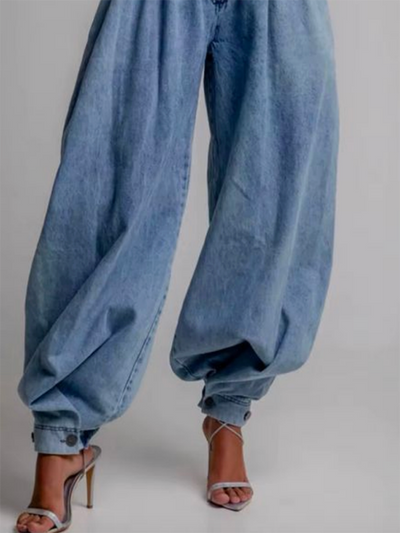 Loose Buttoned Solid Color Zipper Jean Pants Bottoms Knickerbockers Trousers
