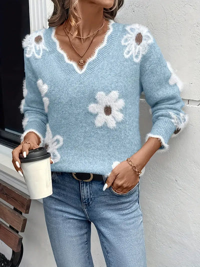 Melanira - Stylish V-Neck Floral Sweater