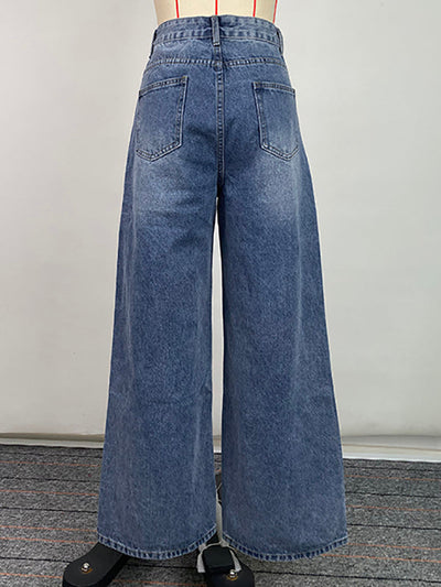 High Waisted Loose Buttoned Pockets Jean Pants Bottoms