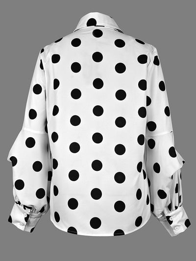 Long Sleeves Loose Buttoned Polka-Dot Split-Joint Lapel Blouses&Shirts Tops