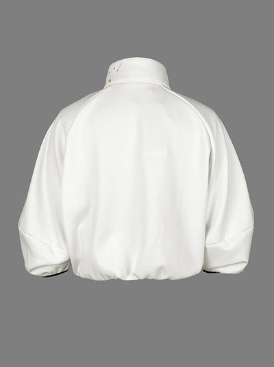 Loose Puff Sleeves Asymmetric Floral Printed Split-Joint High Neck Outerwear