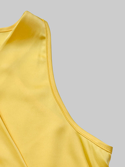 High-Low Loose Ruffle Trim Solid Color Tied Waist V-Neck Maxi Dresses