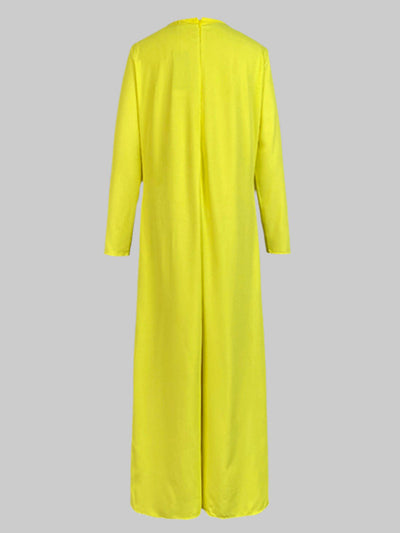 Loose Wide Leg Pockets Solid Color Round-Neck Jumpsuits