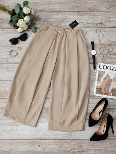 Loose Wide Leg Pleated Pockets Solid Color Pants