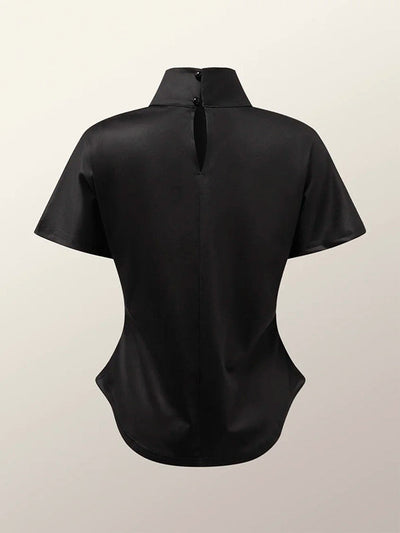 Short Sleeves Skinny Flower Print High Neck T-Shirts Tops