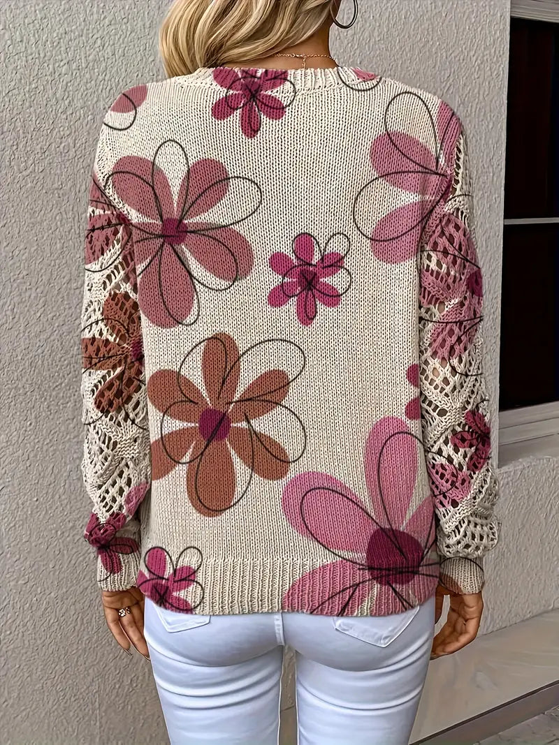 Marzena - Elegant Long Sleeve Sweater With Floral Print