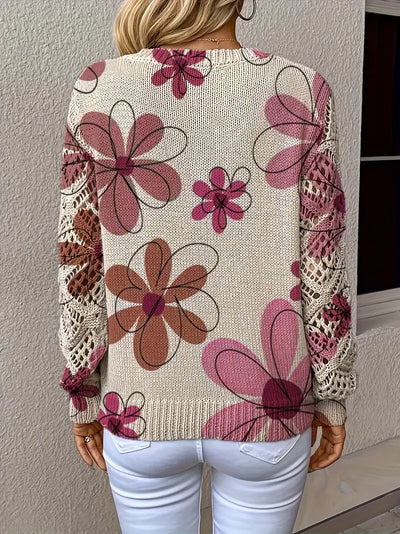 Marzena - Elegant Long Sleeve Sweater With Floral Print