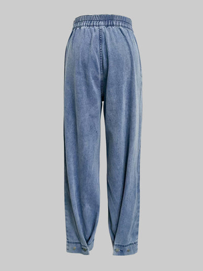 Loose Buttoned Solid Color Zipper Jean Pants Bottoms Knickerbockers Trousers