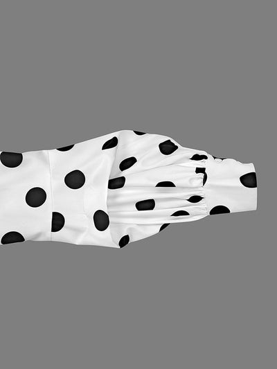 Long Sleeves Loose Buttoned Polka-Dot Split-Joint Lapel Blouses&Shirts Tops