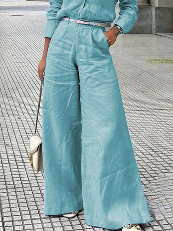 Solid Color Split-Joint Wide Leg Pants Trousers