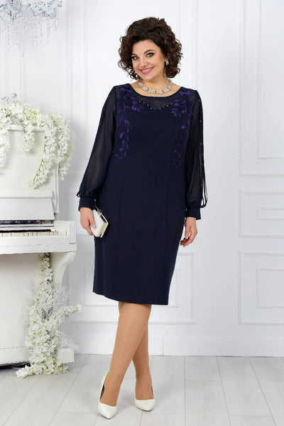Katreen - Stylish Long Sleeve Dress With Floral Embroidery