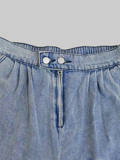 Loose Buttoned Solid Color Zipper Jean Pants Bottoms Knickerbockers Trousers