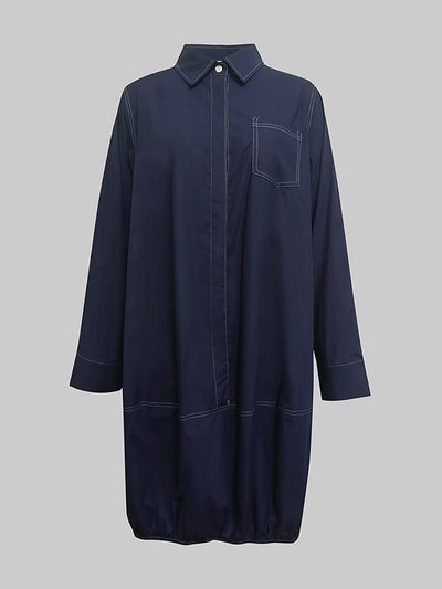 Long Sleeves Loose Buttoned Pockets Solid Color Lapel Midi Dresses