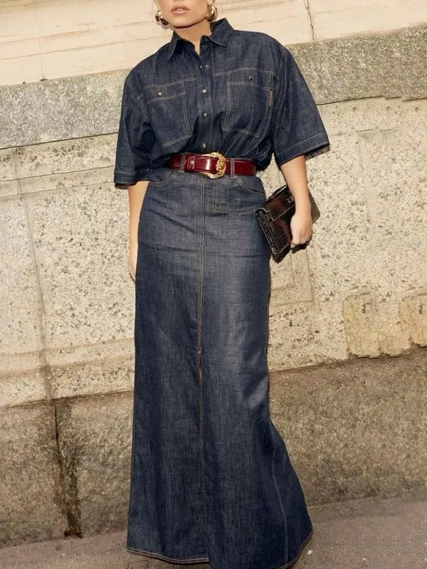 Half Sleeves Loose Buttoned Lapel Blouses&Shirts Tops