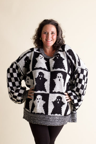 Spooky Season Checkered Sweater