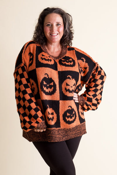 Spooky Season Checkered Sweater