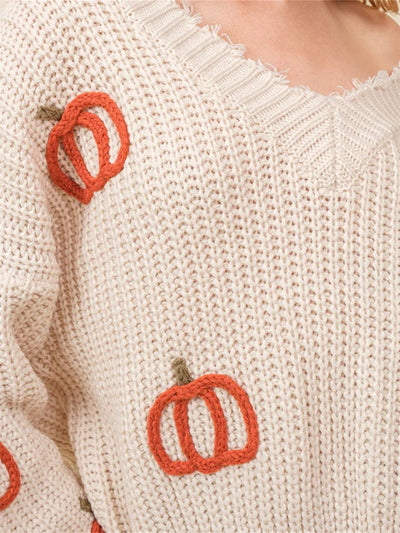V-Neck Pumpkin Knit Sweater