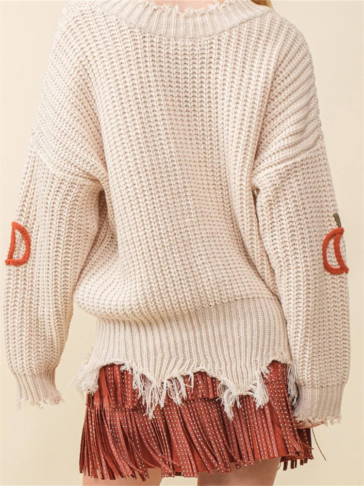 V-Neck Pumpkin Knit Sweater