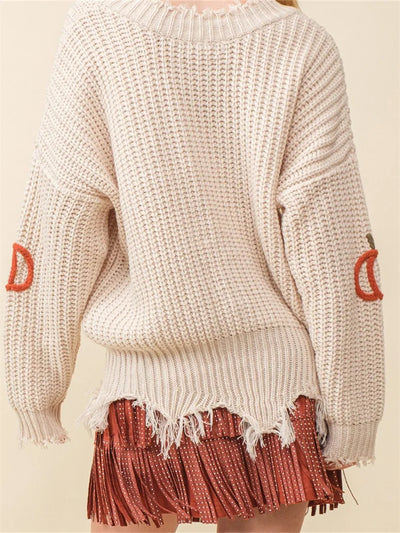 V-Neck Pumpkin Knit Sweater