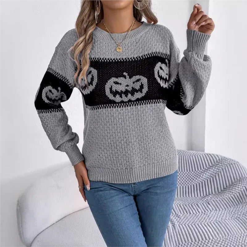 Pumpkin & Ghost Halloween Pullover Sweater