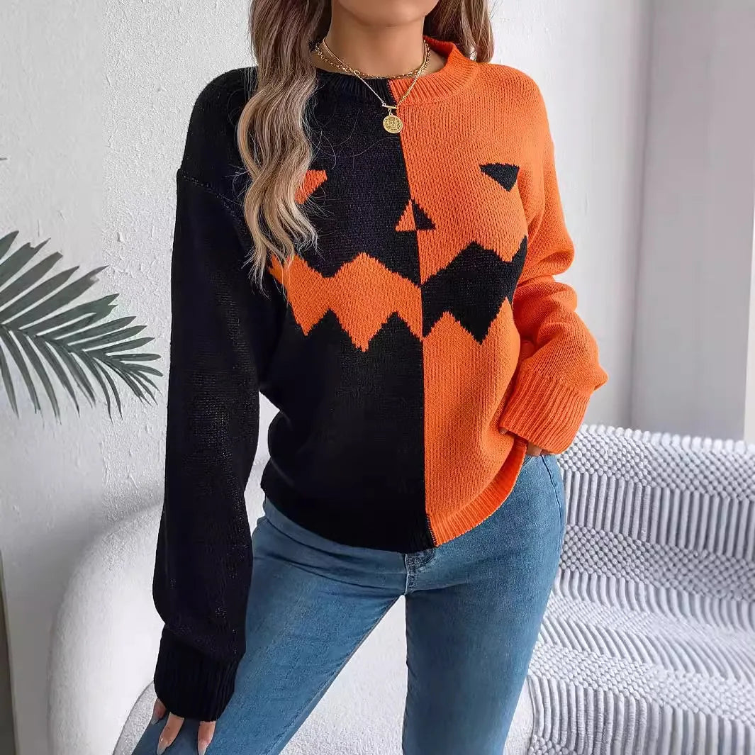 Jack O’ Lantern Colorblock Knit Pullover