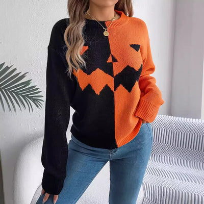 Jack O’ Lantern Colorblock Knit Pullover