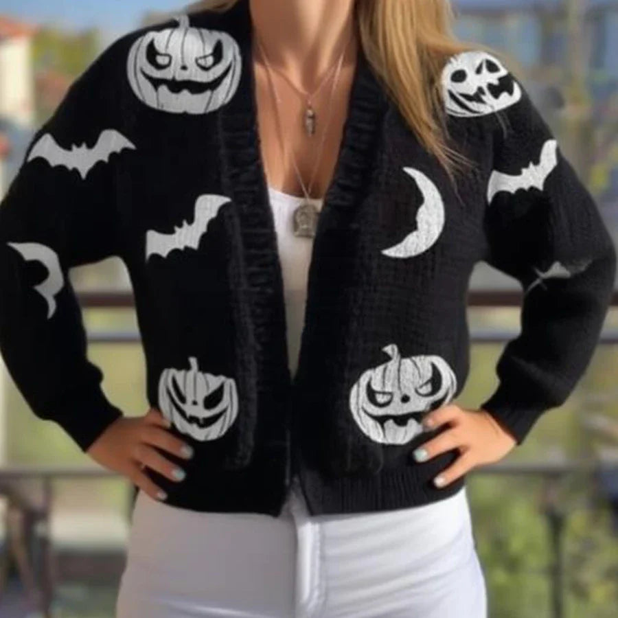 Women’s Spider Web Print V-Neck Cardigan