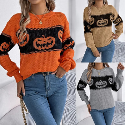 Pumpkin & Ghost Halloween Pullover Sweater