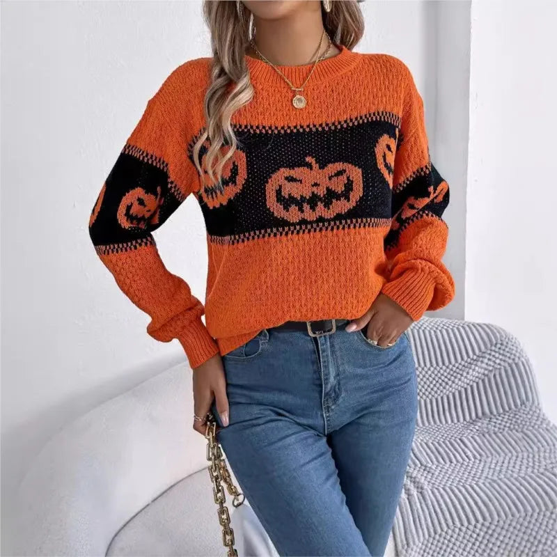 Pumpkin & Ghost Halloween Pullover Sweater