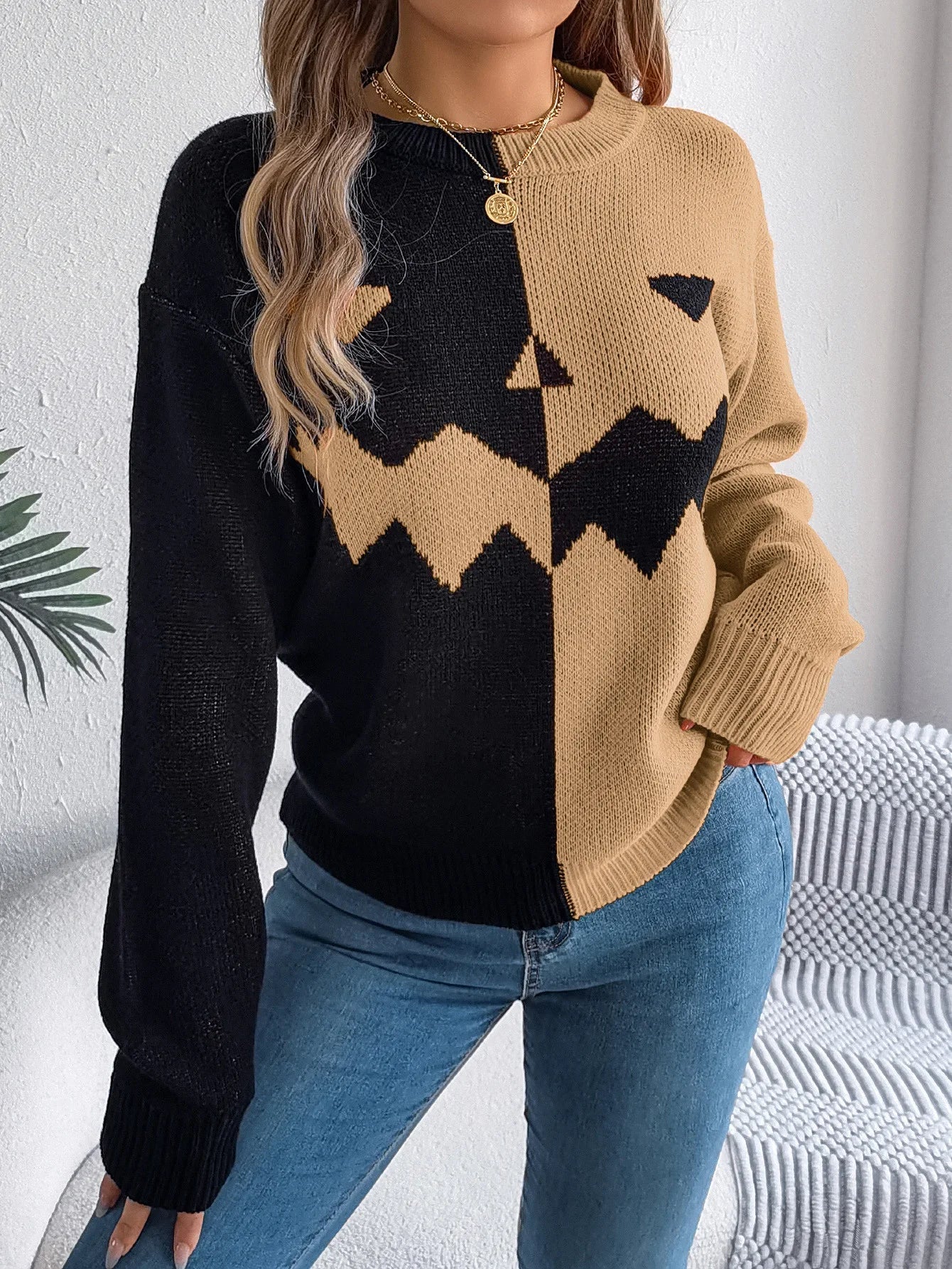 Jack O’ Lantern Colorblock Knit Pullover