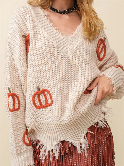 V-Neck Pumpkin Knit Sweater