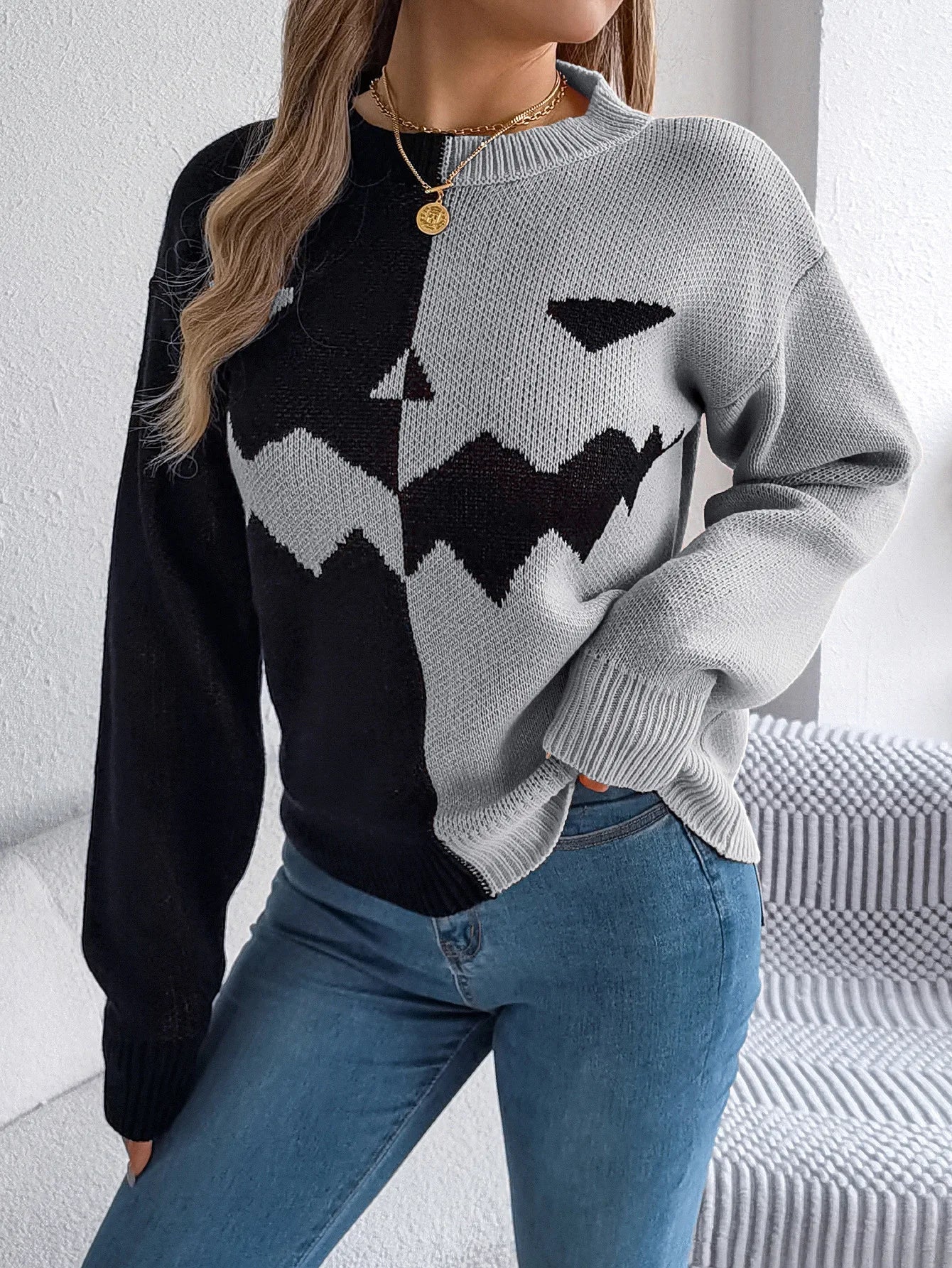 Jack O’ Lantern Colorblock Knit Pullover