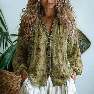 Valeria | Vintage Blouse with Leaf Print