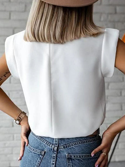 Cap Sleeve Loose Multi-Colored Printed High-Neck T-Shirts Tops