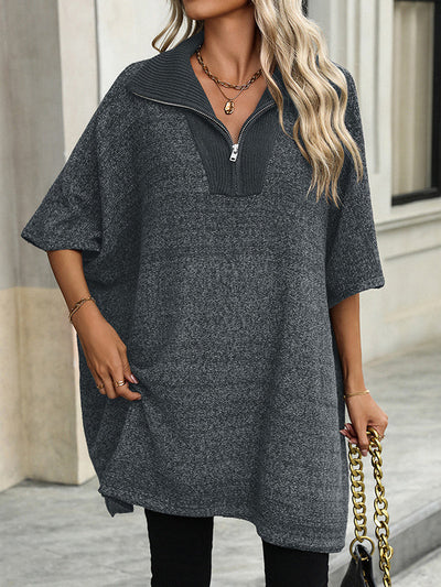 Olivia | Zip Collar Knit Sweater Poncho