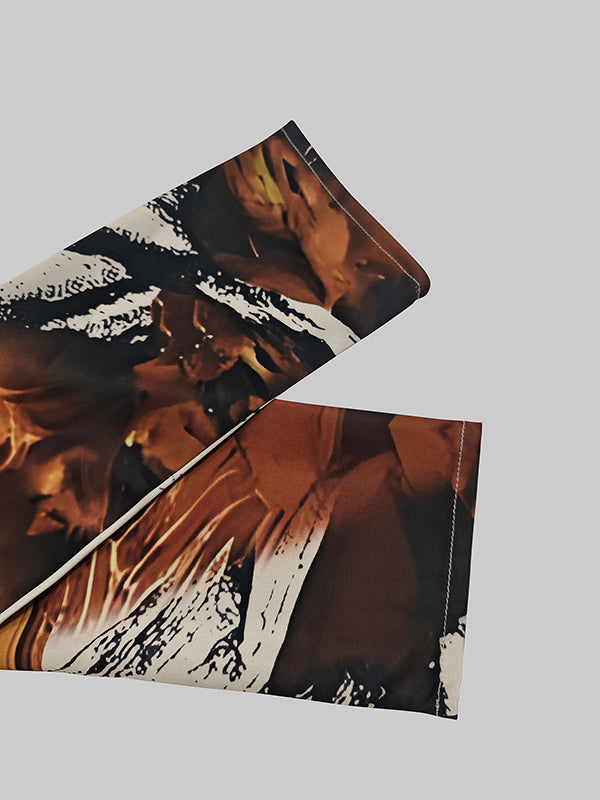 Long Sleeves Loose Floral Printed Pleated Split-Joint V-Neck Jumpsuits