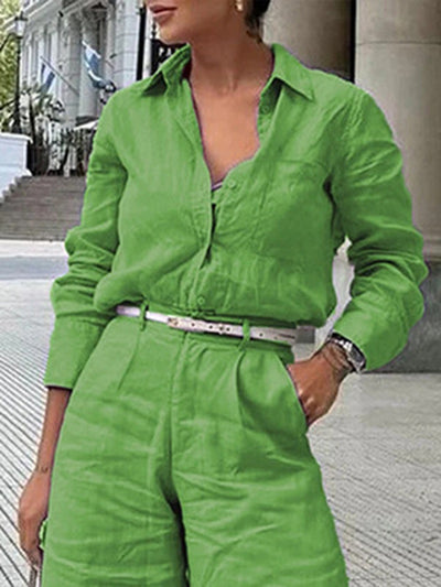 Long Sleeves Loose Solid Color Split-Joint Lapel Blouses&Shirts Tops