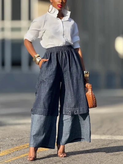 Loose Wide Leg Elasticity Jean Pants Bottoms Trousers