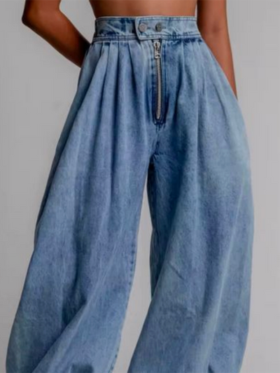 Loose Buttoned Solid Color Zipper Jean Pants Bottoms Knickerbockers Trousers