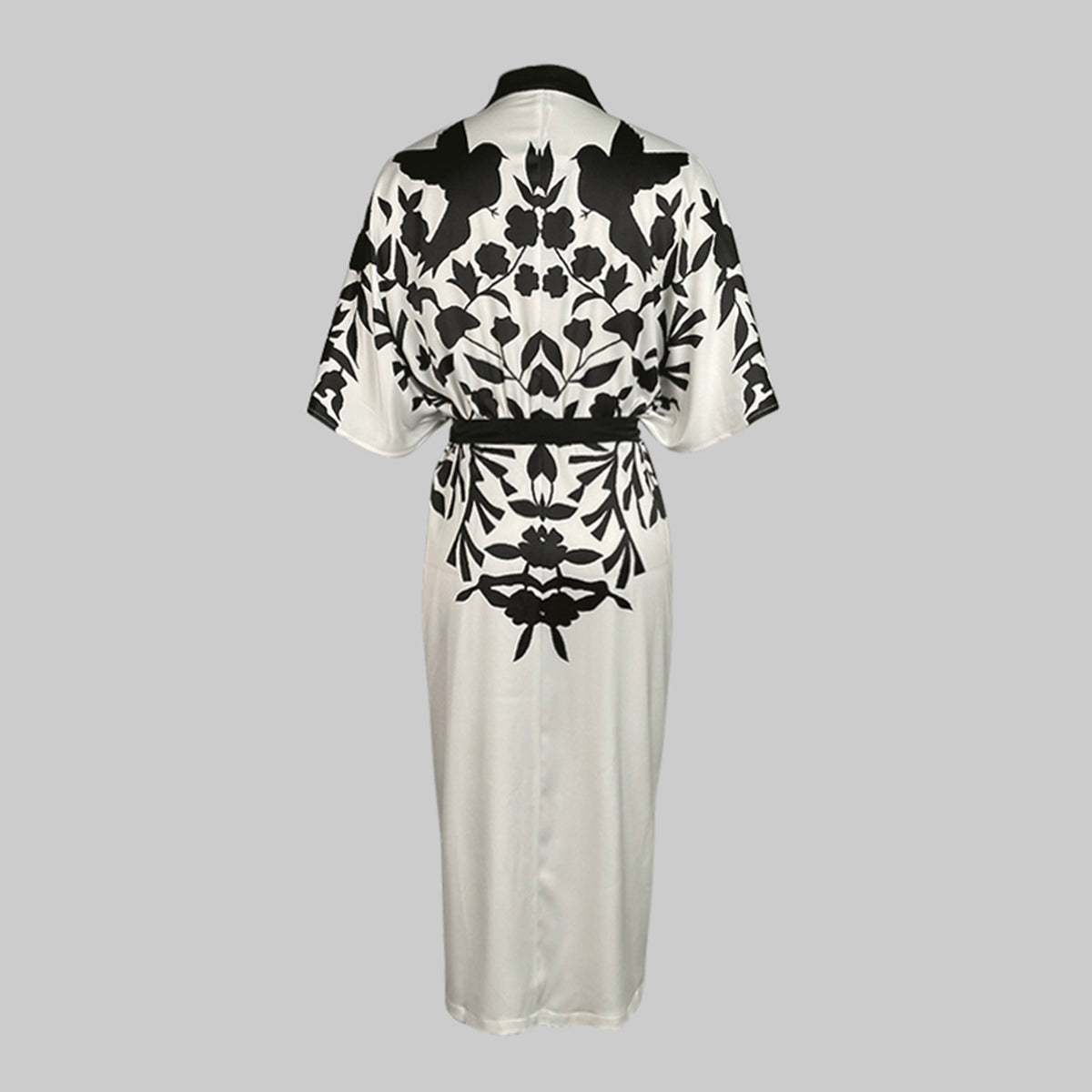 Half Sleeves Flower Print Printed Tied Waist V-Neck Midi Dresses