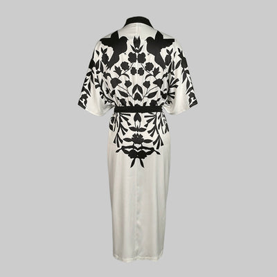 Half Sleeves Flower Print Printed Tied Waist V-Neck Midi Dresses