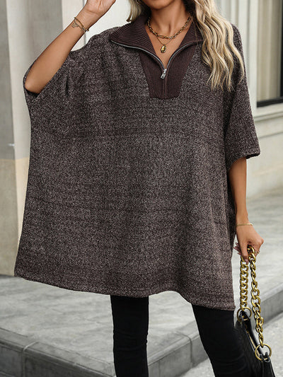 Olivia | Zip Collar Knit Sweater Poncho