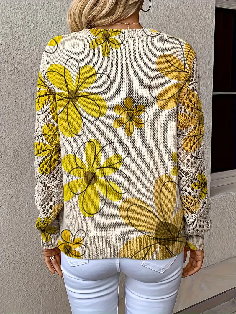 Marzena - Elegant Long Sleeve Sweater With Floral Print