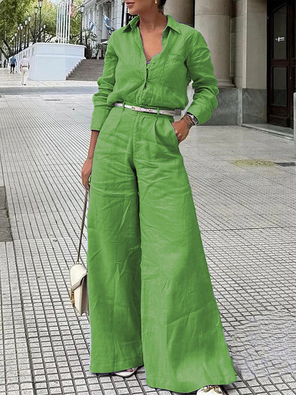 Solid Color Split-Joint Wide Leg Pants Trousers