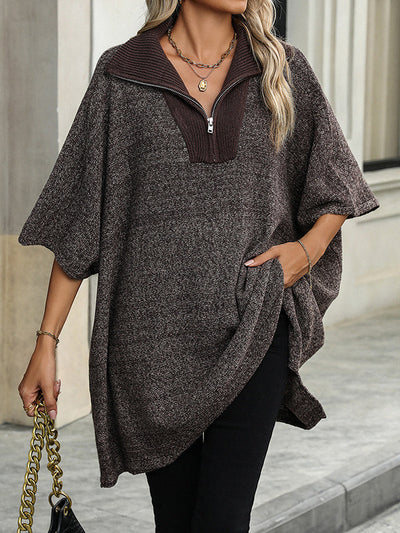 Olivia | Zip Collar Knit Sweater Poncho