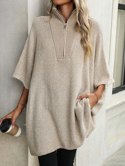 Olivia | Zip Collar Knit Sweater Poncho